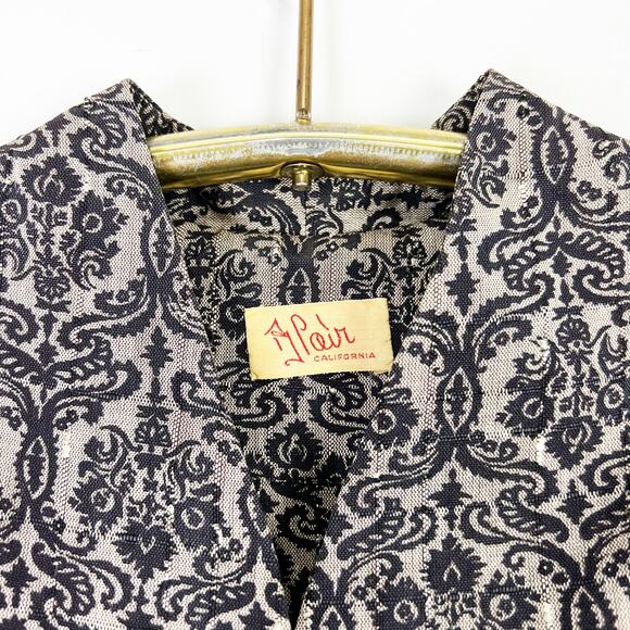 Vintage 50s 60s grey and black damask tapestry dress pleated skirt Size XS - Picture 5 of 9